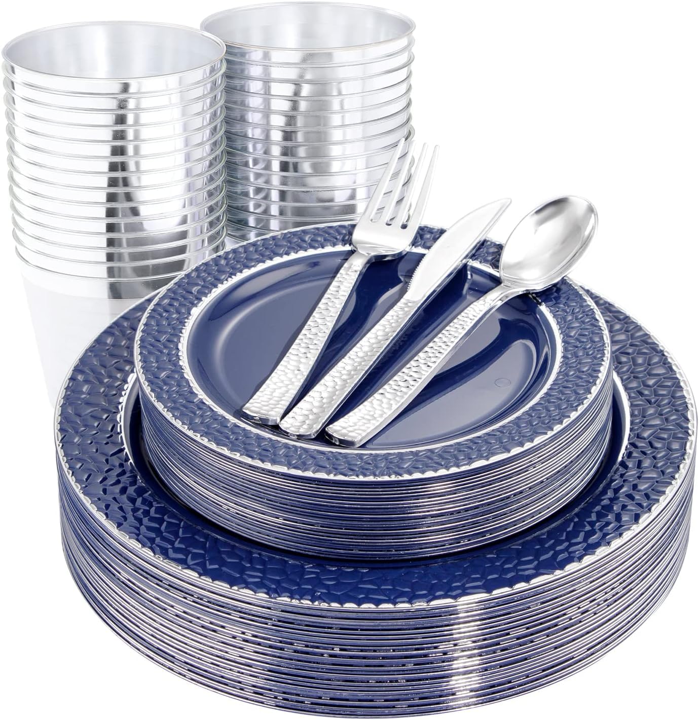 Amazon.com: Ciaell 150 PCS Blue and Silver Plastic Plates - Blue